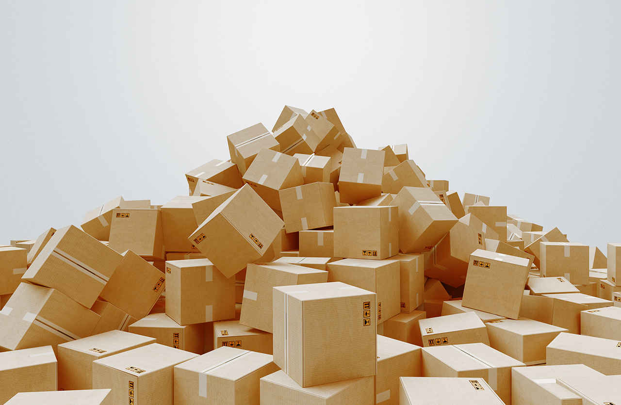 Business Logistics concept. Global business connection technology. Cardboard boxes. 3d rendering illustration
